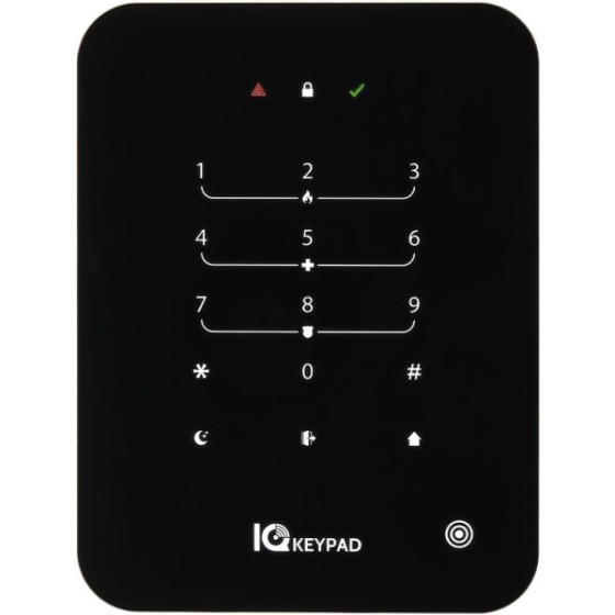 Qolsys Funk-Bedienteil-Set, 868 MHz, 912 - 919 MHz, Touch-Tastatur, Summer, Leser, inkl. 4 RFID-Schlüsselanhänge, Grad 2,schwarz