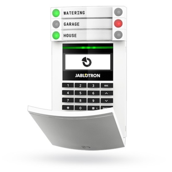 Jablotron Funk-Bedienteil mit LCD-Display, Codetastatur und Leser, weiß