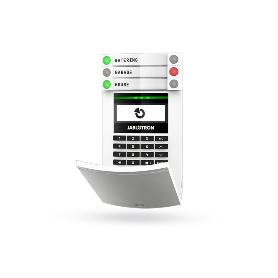 Jablotron Funk-Bedienteil mit LCD-Display, Codetastatur und Leser, weiß