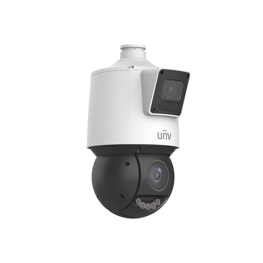 Uniview IP-Dual-Lens-PTZ-Dome-Kamera, 2 x 4 MP, IR 100 m, NDAA, weiß