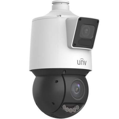 Uniview IP-Dual-Lens-PTZ-Dome-Kamera, 2 x 4 MP, 4,8 - 120 mm, IR 100 m, IP66, NDAA, weiß