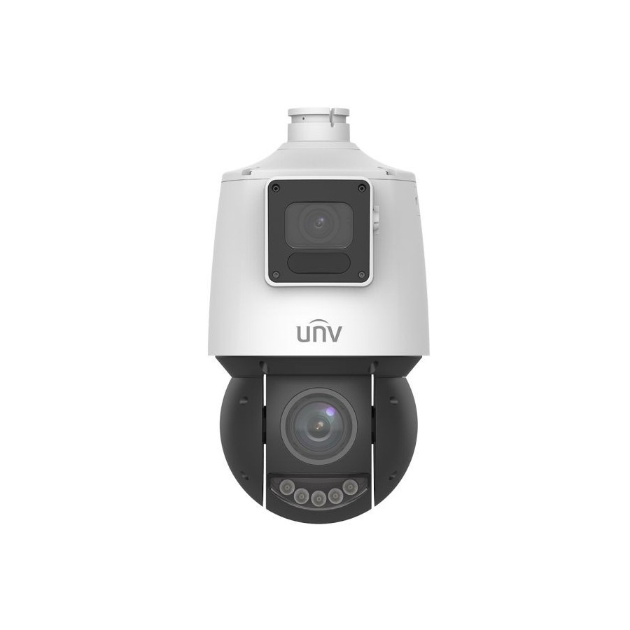 Uniview IP-Dual-Lens-PTZ-Dome-Kamera, 2 x 4 MP, IR 100 m, NDAA, weiß