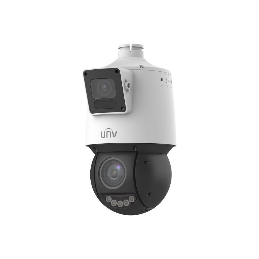 Uniview IP-Dual-Lens-PTZ-Dome-Kamera, 2 x 4 MP, IR 100 m, NDAA, weiß