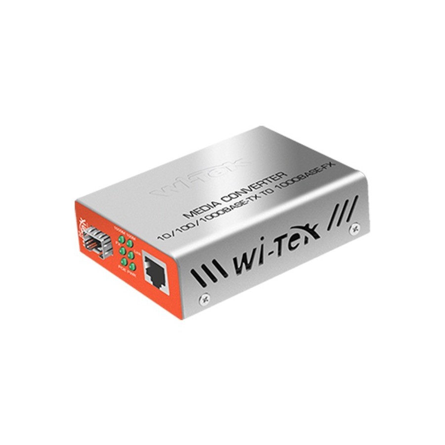 Wi-Tek Glasfaser-Konverter, 1 Port SFP, 1 Port PoE, silber