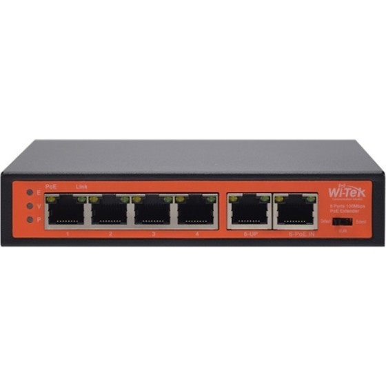 Wi-Tek PoE-Extender, 4 PoE out, 1 PoE in, 250 m, Desktop, Wand