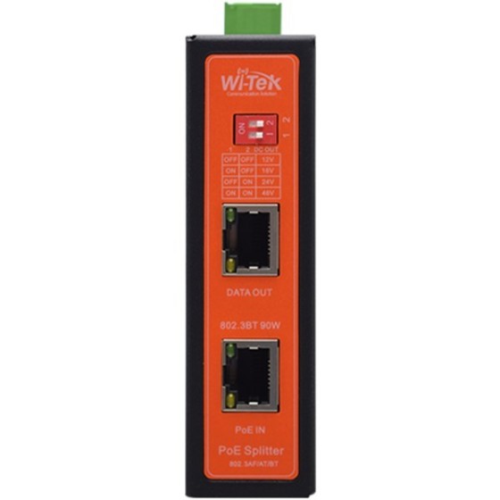 Wi-Tek PoE-Splitter, 2 Ports, 90 W, schwarz, Desktop, DIN-Schiene, Wand