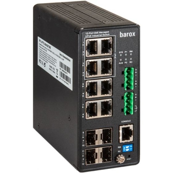 19"-Switch, 8 Ports, 4 Ports PoE+, schwarz, Hutschiene