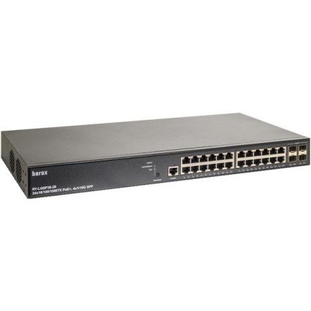 Barox PoE-Switch, 29 Ports, 24 Ports PoE, 4 Ports SFP, managed, 19" Rack