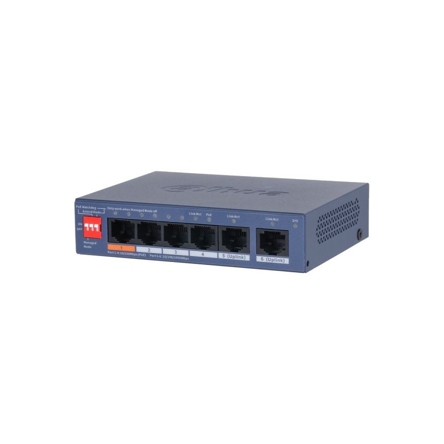 Dahua PoE-Switch, 6 Ports, 4 Ports PoE, 250 m, cloud managed, Desktop