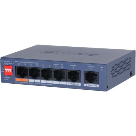 Dahua PoE-Switch, 6 Ports, 4 Ports PoE, 250 m, cloud managed, Desktop, Wand