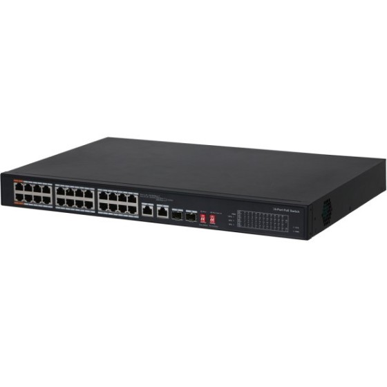 PoE-Switch, 26 Ports, 24 Ports PoE, 2 Ports SFP, 250m, unmanaged, Desktop, Rack