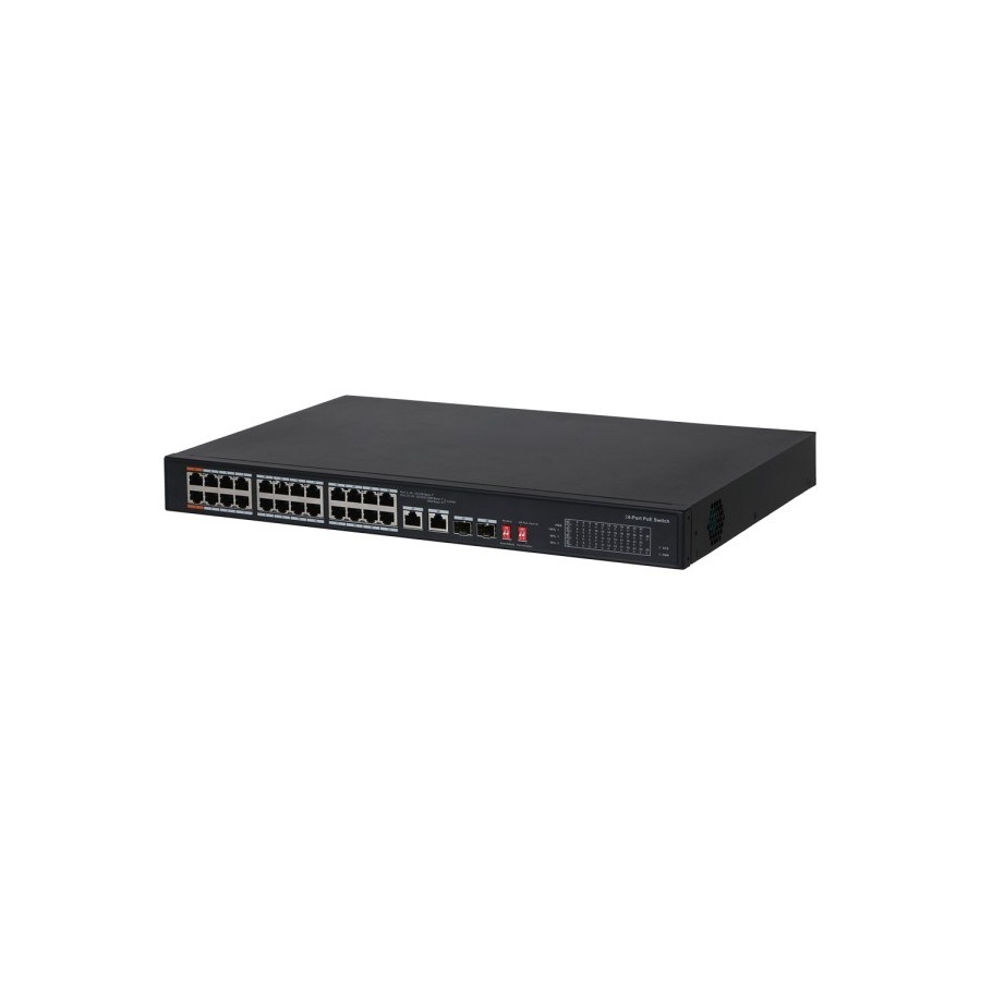 PoE-Switch, 26 Ports, 24 Ports PoE, 2 Ports SFP, 250m, unmanaged