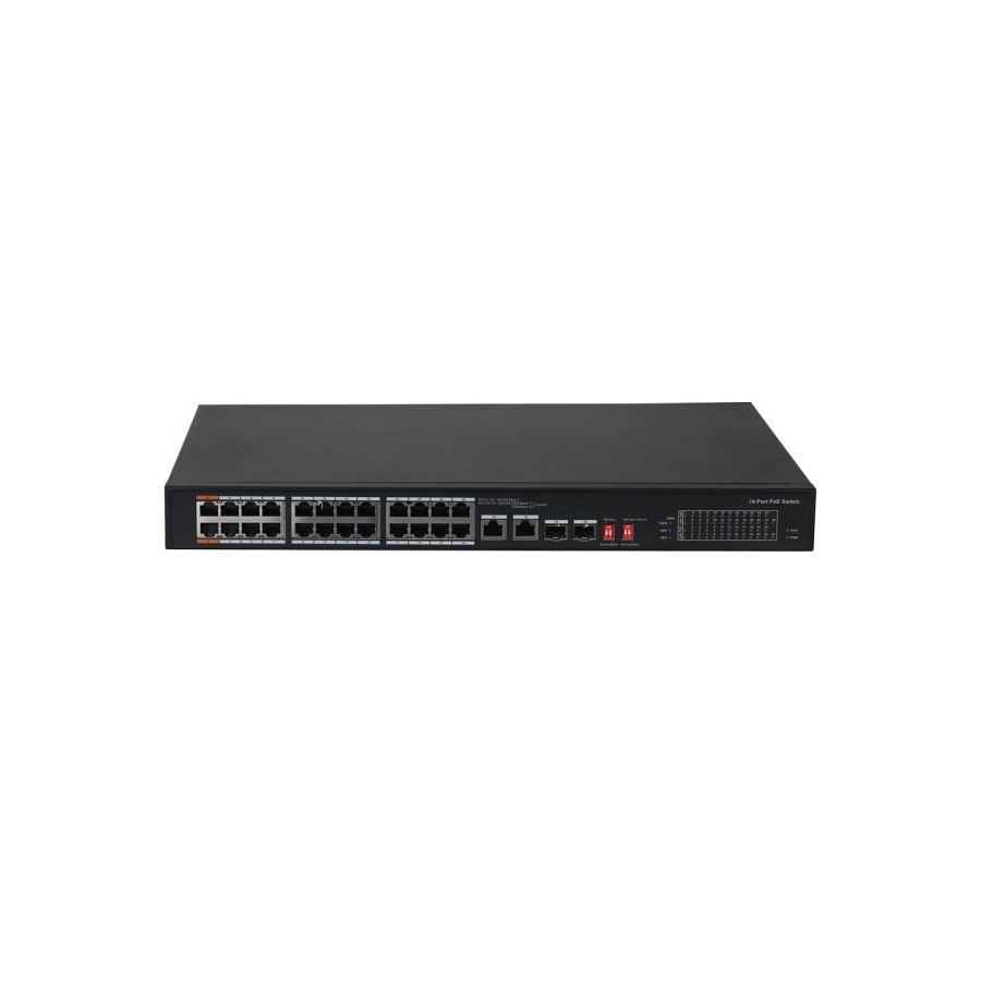 PoE-Switch, 26 Ports, 24 Ports PoE, 2 Ports SFP, 250m, unmanaged