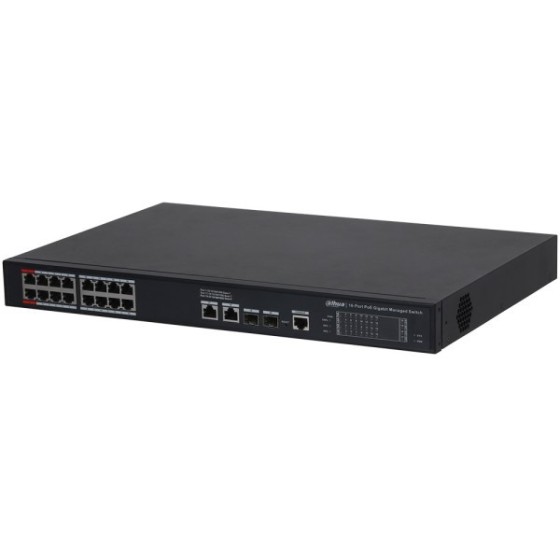 Dahua Switch, 20 Ports, 16 Ports PoE, 2 Ports SFP, 250 m, managed, Desktop