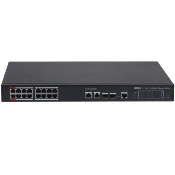 Dahua Switch, 20 Ports, 16 Ports PoE, 2 Ports SFP, 250 m, managed