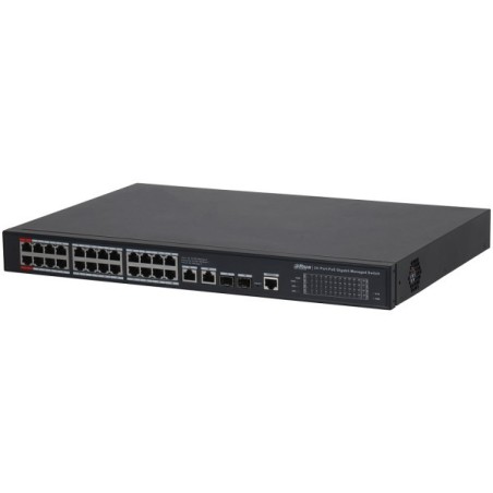Dahua PoE-Switch, 28 Ports, 24 Ports PoE, 2 Ports SFP, 250m, managed, Desktop