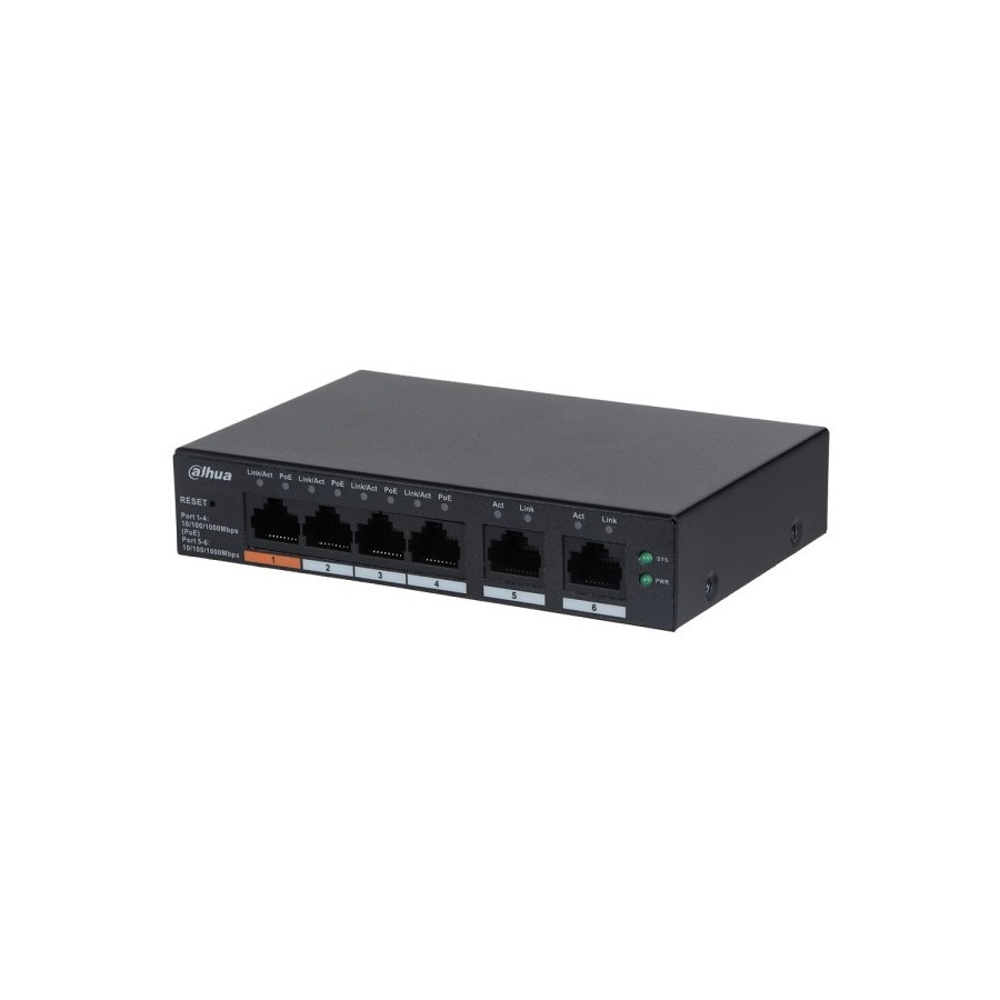 Dahua PoE-Switch, 6 Ports, 4 Ports PoE, 250 m, cloud managed, Desktop