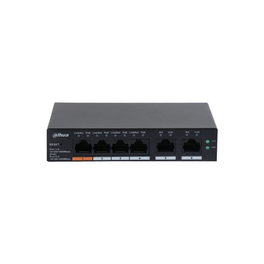 Dahua PoE-Switch, 6 Ports, 4 Ports PoE, 250 m, cloud managed, Desktop