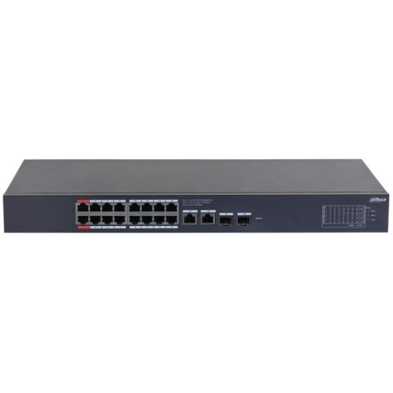 Dahua PoE-Switch, 20 Ports, 16 Ports PoE, 2 Ports SFP, 250 m