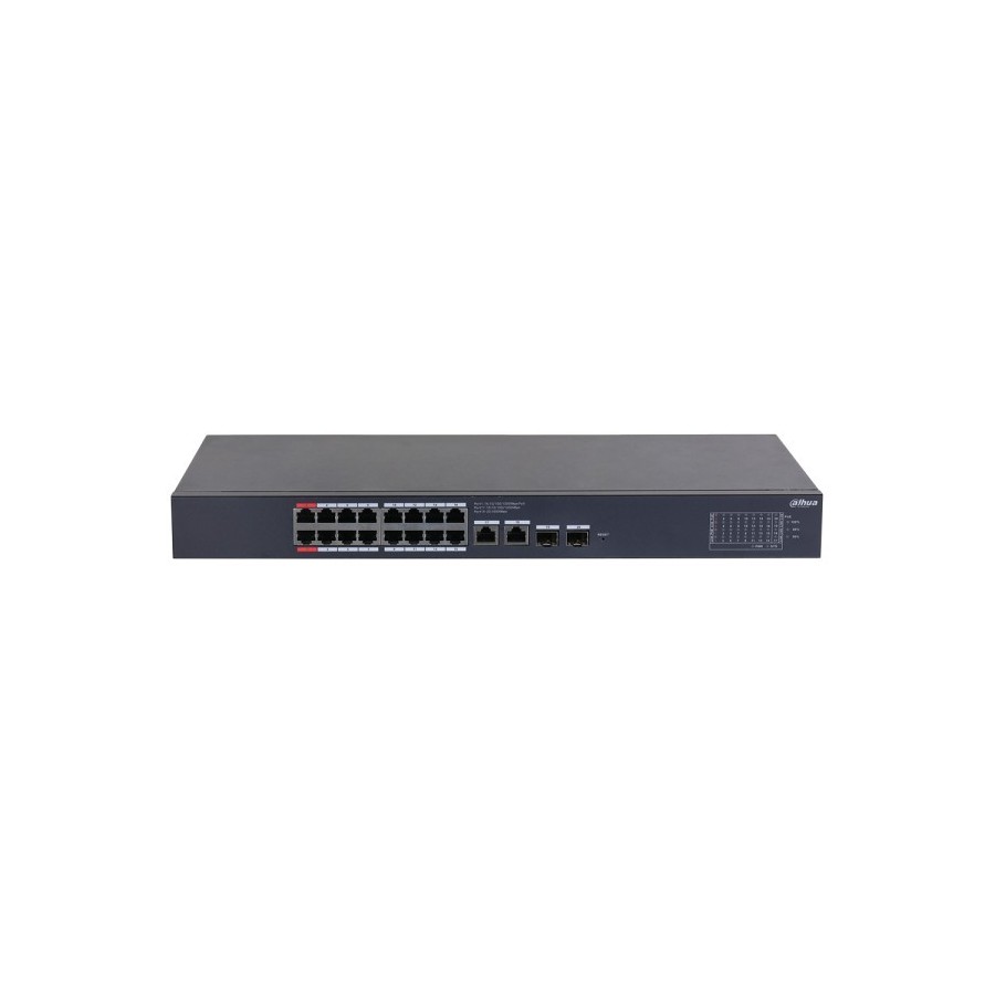 Dahua PoE-Switch, 20 Ports, 16 Ports PoE, 2 Ports SFP, 250 m