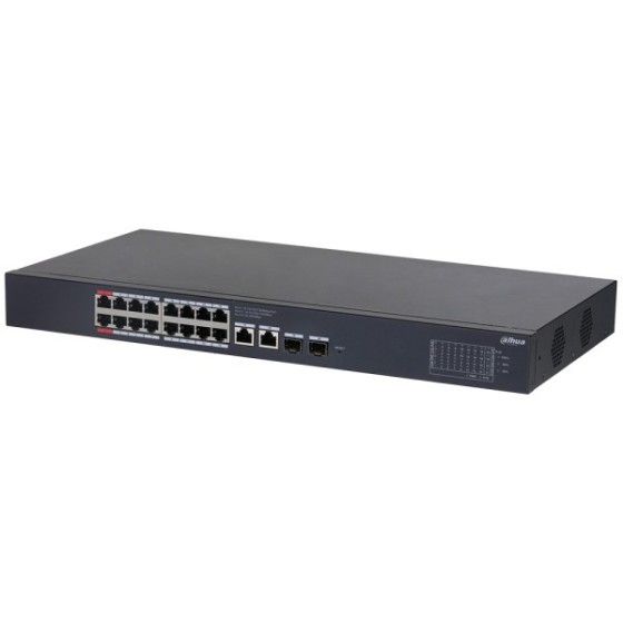 Dahua PoE-Switch, 20 Ports, 16 Ports PoE, 2 Ports SFP, 250 m, cloud managed, Desktop, Rack