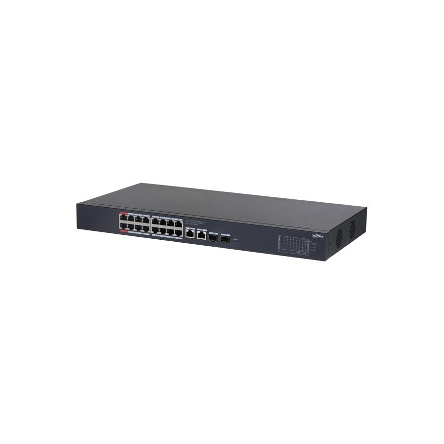 Dahua PoE-Switch, 20 Ports, 16 Ports PoE, 2 Ports SFP, 250 m, Rack