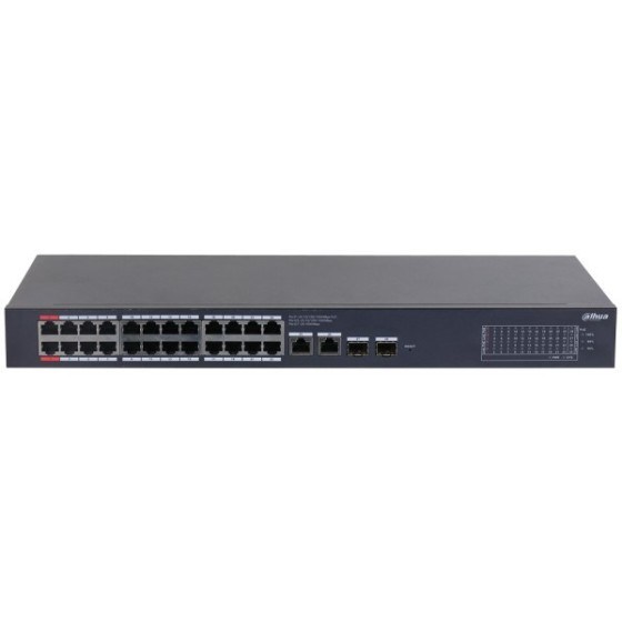 Dahua PoE-Switch, 28 Ports, 24 Ports PoE, 2 Ports SFP, 250 m, Rack