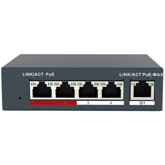 Grundig SMART PoE-Switch, 5 Ports, 4 Ports PoE, 250 m, NDAA