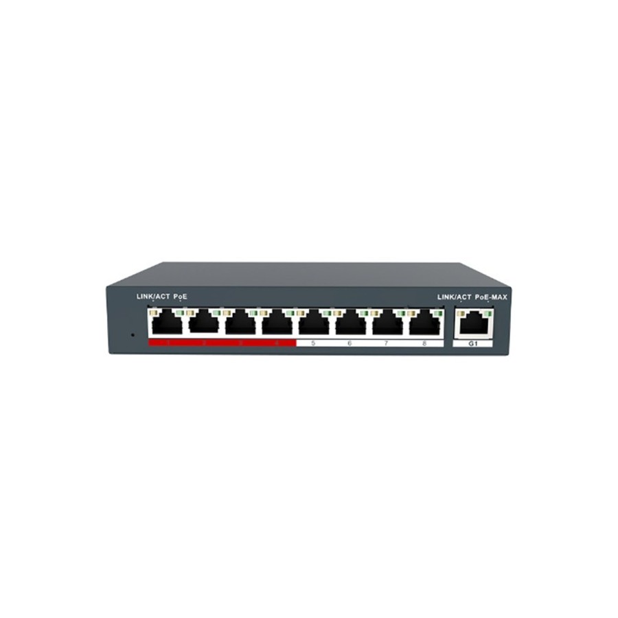 Grundig SMART PoE-Switch, 9 Ports, 8 Ports PoE, 250 m, NDAA