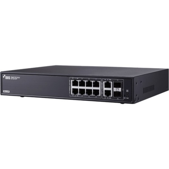 IDIS PoE-Switch, 12 Ports, 8 Ports PoE, 2 Ports SFP, NDAA, Desktop