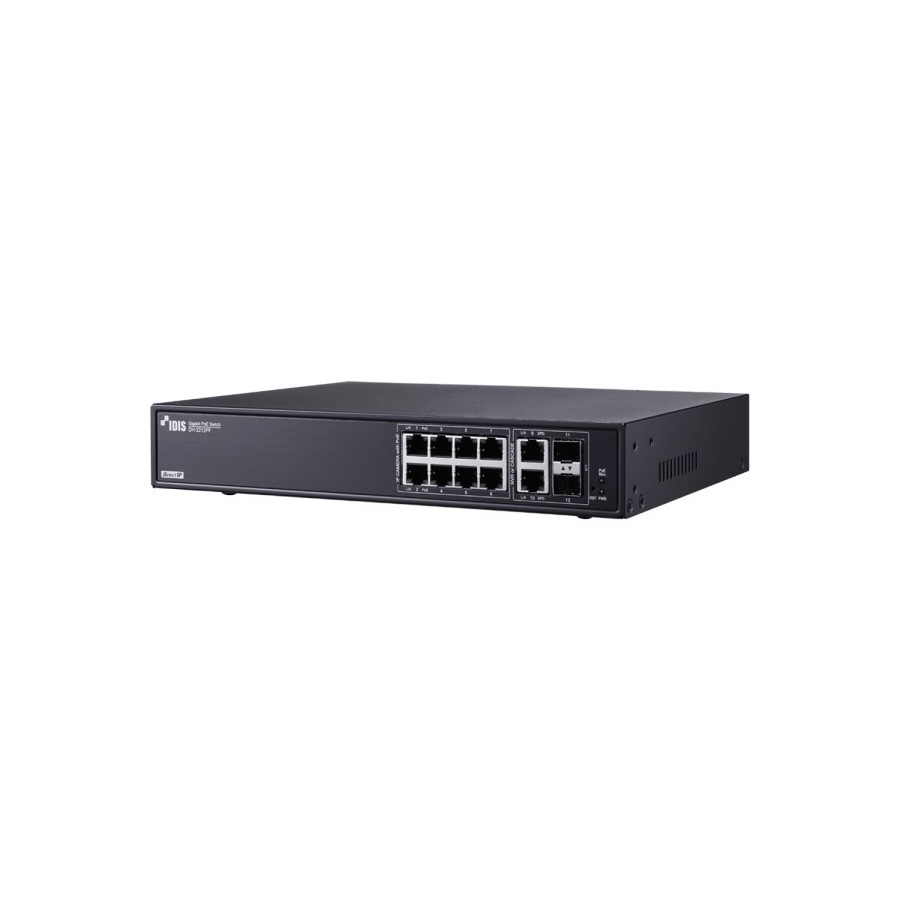 IDIS PoE-Switch, 12 Ports, 8 Ports PoE, 2 Ports SFP, NDAA, Desktop