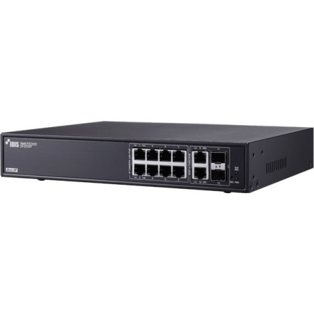 IDIS PoE-Switch, 12 Ports, 8 Ports PoE, 2 Ports SFP, NDAA, Desktop