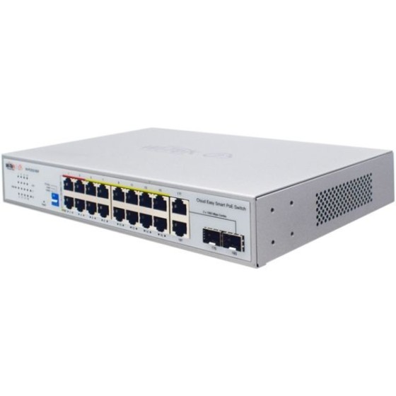 Wi-Tek PoE-Switch, 18 Ports, 16 Ports PoE, 2 Ports SFP, 250 m, cloud managed, Desktop, Rack