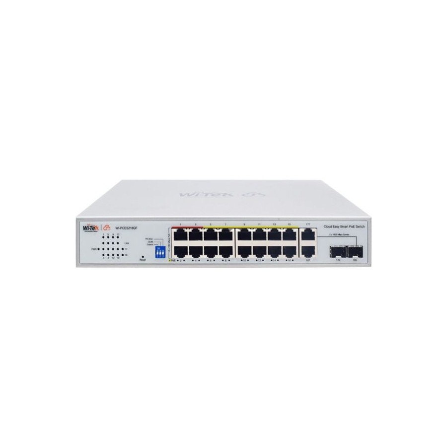 Wi-Tek PoE-Switch, 18 Ports, 16 Ports PoE, 2 Ports SFP, 250 m, Desktop