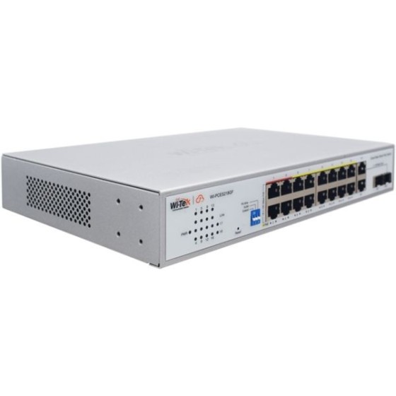 Wi-Tek PoE-Switch, 18 Ports, 16 Ports PoE, 2 Ports SFP, 250 m, Desktop