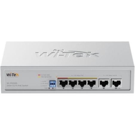 Wi-Tek PoE-Switch, 6 Ports, 4 Ports PoE, 250 m, Desktop, Wand