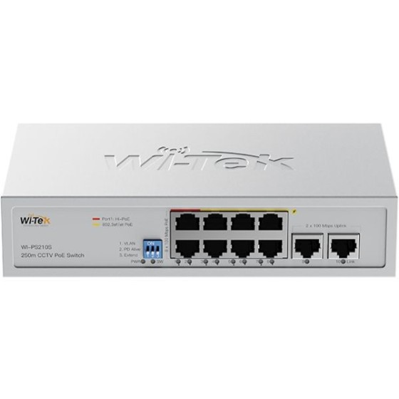 Wi-Tek PoE-Switch, 10 Ports, 8 Ports PoE, 250 m, Desktop, Wand