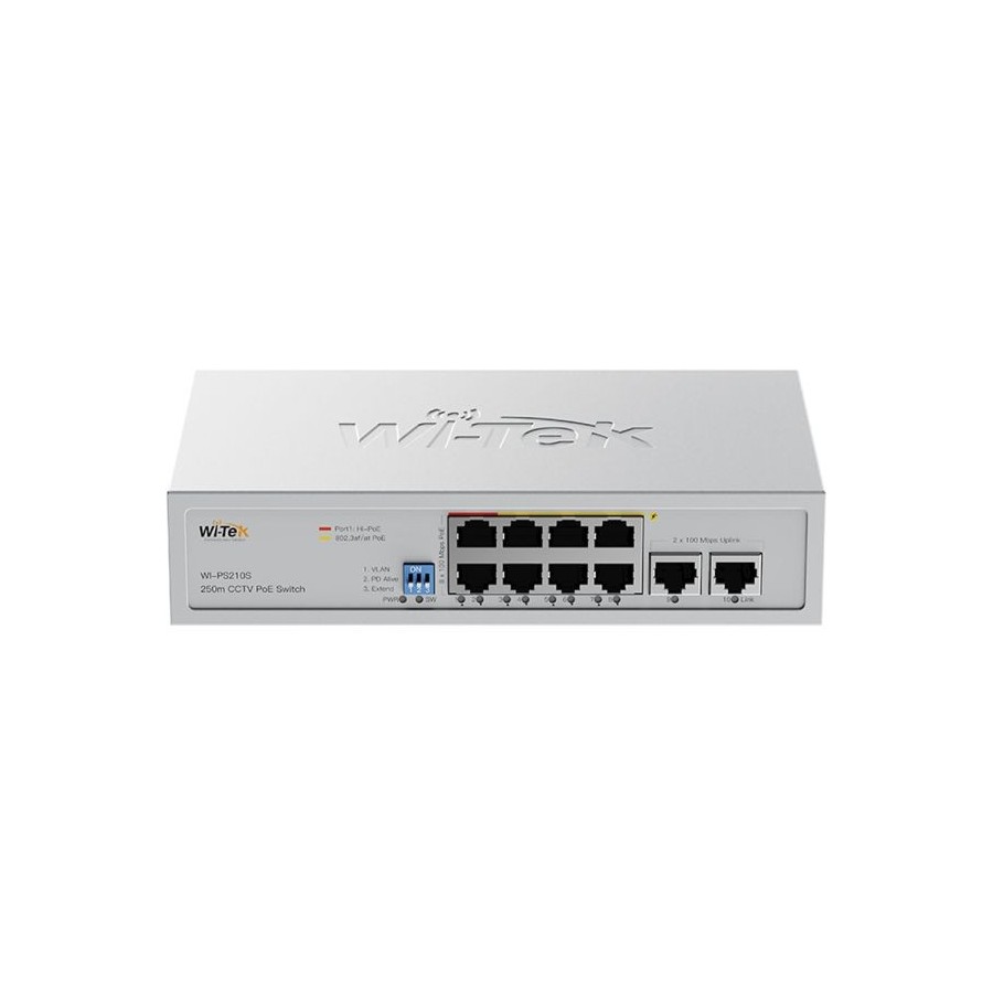 Wi-Tek PoE-Switch, 10 Ports, 8 Ports PoE, 250 m, Desktop, Wand