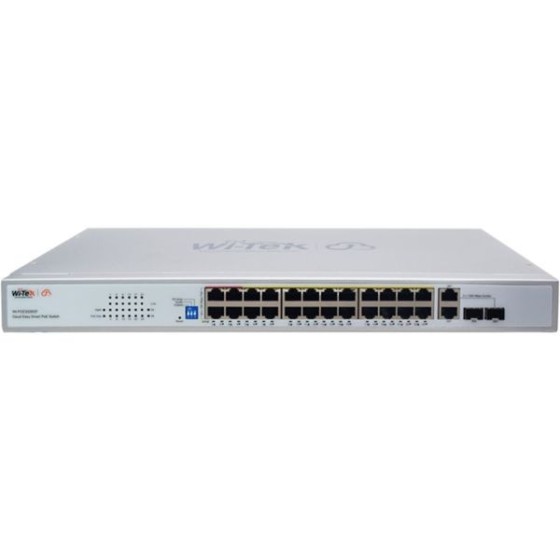 Wi-Tek PoE-Switch, 26 Ports, 24 Ports PoE, 2 Ports SFP, 250m, Desktop