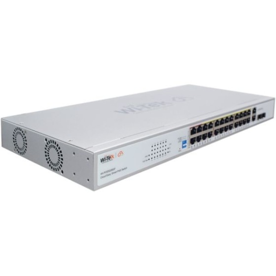 Wi-Tek PoE-Switch, 26 Ports, 24 Ports PoE, 2 Ports SFP, 250m, Desktop