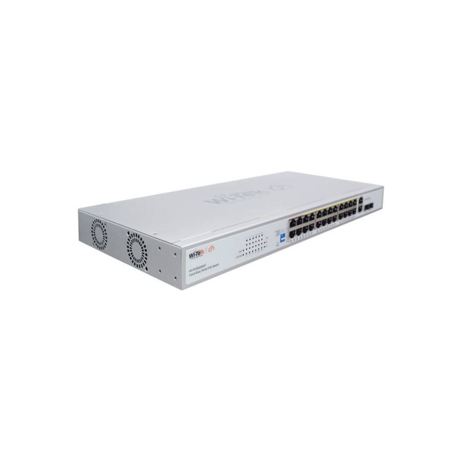 Wi-Tek PoE-Switch, 26 Ports, 24 Ports PoE, 2 Ports SFP, 250m, Desktop