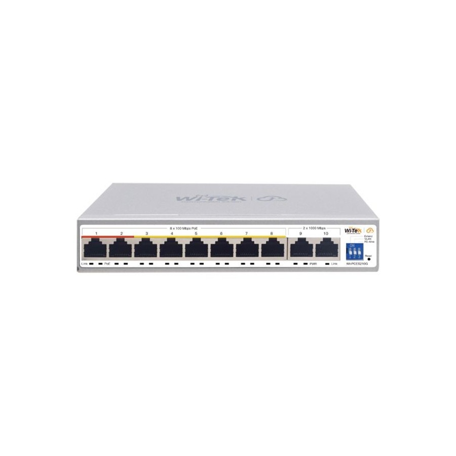 Wi-Tek PoE-Switch, 10 Ports, 8 Ports PoE, 250 m, cloud managed