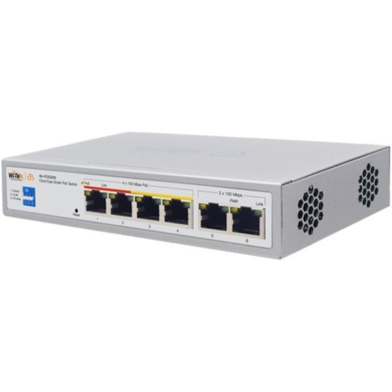 Wi-Tek PoE-Switch, 6 Ports, 4 Ports PoE, 250 m, cloud managed, Desktop, Wand
