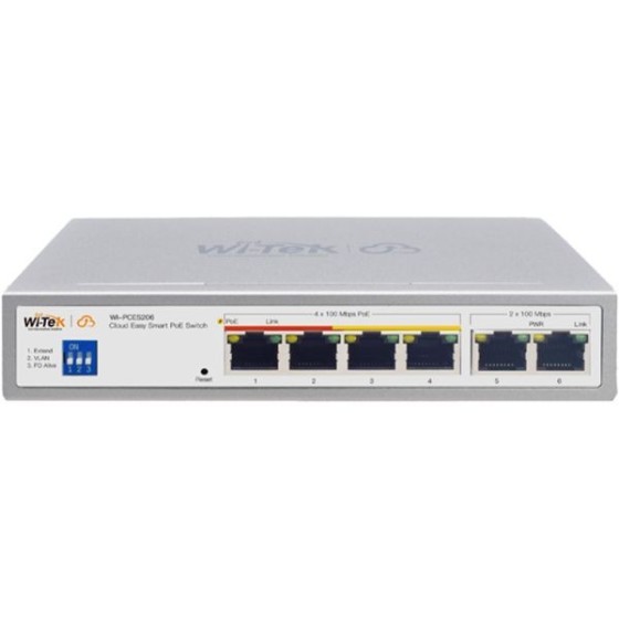 Wi-Tek PoE-Switch, 6 Ports, 4 Ports PoE, 250 m, cloud managed, Desktop