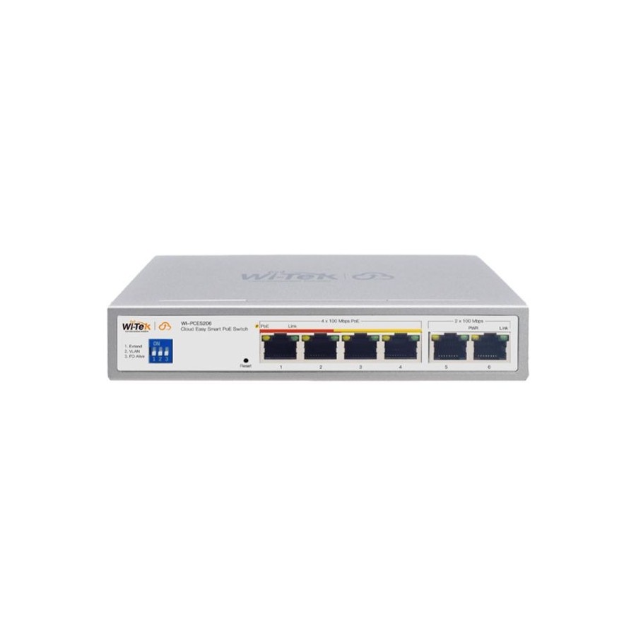 Wi-Tek PoE-Switch, 6 Ports, 4 Ports PoE, 250 m, cloud managed, Desktop