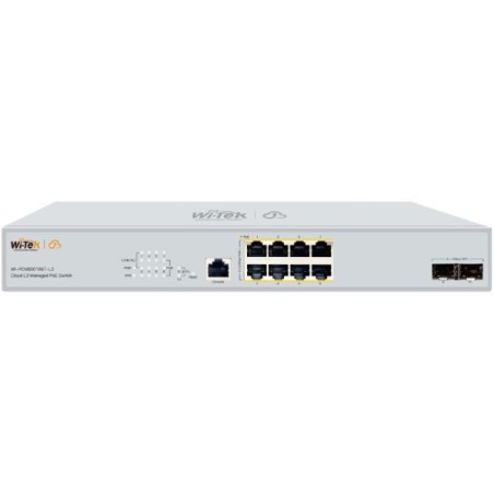 Wi-Tek PoE-Switch, 10 Ports, 8 Ports PoE, 2 Ports SFP, cloud managed, Desktop, Rack