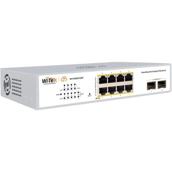 Wi-Tek PoE-Switch, 10 Ports, 8 Ports PoE, 2 Ports SFP, cloud manged, Rack