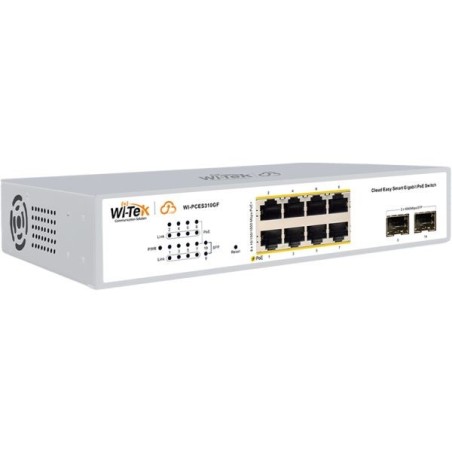 Wi-Tek PoE-Switch, 10 Ports, 8 Ports PoE, 2 Ports SFP, cloud manged, Rack