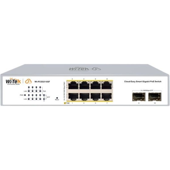 Wi-Tek PoE-Switch, 10 Ports, 8 Ports PoE, 2 Ports SFP, cloud manged