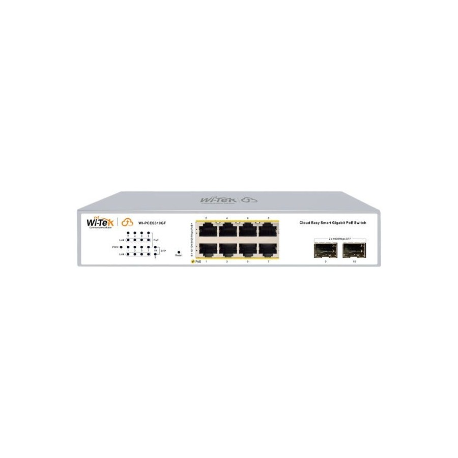 Wi-Tek PoE-Switch, 10 Ports, 8 Ports PoE, 2 Ports SFP, cloud manged